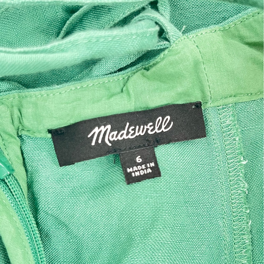 Women's Sage Green Square-Neck Linen Dress - Picture 2 of 5